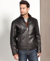 Keep your look light and luxe with this smooth leather bomber jacket from Marc New York.
