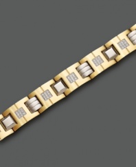 A lustrous bracelet with a handsome shine featuring round-cut diamonds (1/2 ct. t.w.) set in ion-plated goldtone stainless steel. Approximate length: 9 inches.
