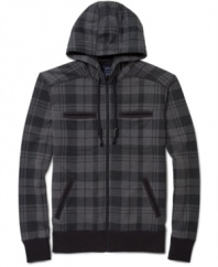 Not your dad's plaid. This hoodie with plaid print is from American Rag is all about hip edge, not fraternity pledge.