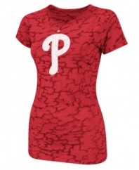 Join the spirit squad. Support your Philadelphia Phillies in this sporty camouflage t-shirt from Majestic.