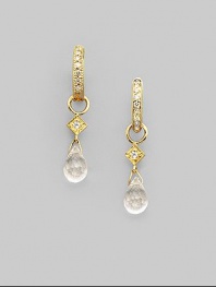 Faceted white topaz teardrops catch and reflect light exquisitely, set in 18k yellow gold with diamond accents. White topaz Diamonds, 0.03 tcw 18k yellow gold Length, about ¾ Spring ring clasp Imported Please note: Earrings sold separately.