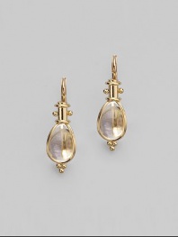 A glistening drop of rock crystal, cradled in an artful setting of 18k yellow gold with dot granulation accents. Rock crystal 18k yellow gold Drop, about ½ Pierced Made in Italy