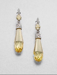 An elegant design with a canary crystal briolette drop accented in white sapphires and 18k gold. Canary crystal18k goldWhite sapphireRhodium-plated sterling silverLength, about .75LeverbackImported 