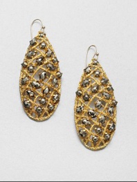 From the Elements Siyabona Collection. Faceted and smooth pyrite set in a stunning woven goldtone teardrop shape. Goldtone PyriteDrop, about 2.7514k gold filled French wire backMade in USA