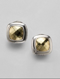 From the Albion Collection. A faceted center of gleaming 18k yellow gold, simply surrounded by polished sterling silver. 18k yellow gold and sterling silver About ½ square Post-and-hinge back Imported