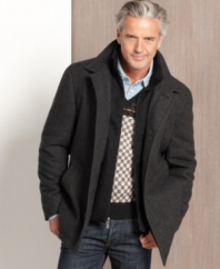 A distinguished choice, this Melton knit-collar coat from Nautica will make your style stand above the others from fall into winter.