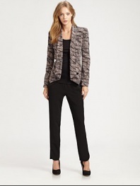 Rebecca Minkoff's signature cropped blazer updated in bold, textured print on lightweight silk crepe-de-chine.Foldover lapelsDefined shouldersContour hemAbout 24 from shoulder to hemSilkDry cleanImportedModel shown is 5'9 (175cm) wearing US size Small.