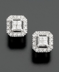 Supreme sophistication takes shape in squares. Round-cut and princess-cut diamond earrings (1/4 ct. t.w.) glitter on 14k white gold.