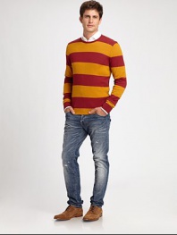 Colorful, sporty stripes band the body of this fine-knit wool pullover.Rib-knit crewneck, cuffs and hemWoolDry cleanMade in Italy of imported fabric