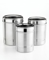 Simple, classic storage. From sugar and spice to everything nice, these gleaming stainless steel canisters look great while keeping ingredients fresh. Glass-top lids let you see what's inside, so you don't have to guess. Limited lifetime warranty.
