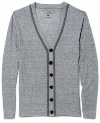 Instant climate control. This cool cardigan from Calvin Klein is the perfect layer for in-between days.