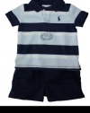 Ralph Lauren Layette Boy's Striped Polo & Short Set (9 Month, Navy)
