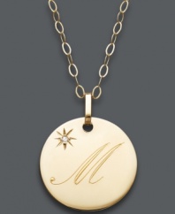 The perfect personalized present! Michelle or Meredith will be thrilled to open this thoughtful initial letter pendant. Crafted in 14k gold with a sparkling diamond accent. Approximate length: 16 inches + 2-inch extender. Approximate drop: 3/4 inch.