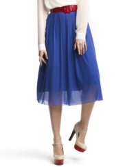 In spring's hottest fabric, this sheer chiffon Kensie midi skirt is perfect for adding softness to your look!