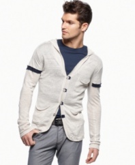 Lighten up your layered look with this featherweight hooded sweater from Armani Jeans.