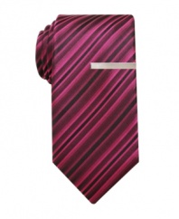 Step up your game with this classically styled striped tie from Alfani. Tie bar included.