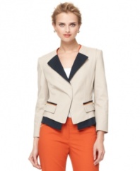 Colorblocking and exposed zippers add a graphic edge to this T Tahari Tina jacket -- perfect for a modern spring look!