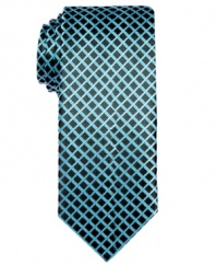 Create a bright focal point on your dress look with this grid-patterned skinny tie from Alfani RED.