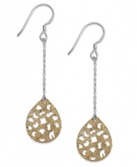 Delicate design. Giani Bernini's pretty earrings feature a sterling silver backing and chain with a 24k gold over sterling silver teardrop in filigree. Approximate drop: 2-1/2 inches.