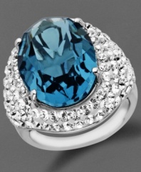 Take your cocktail hour look up a notch. Kaleidoscope's striking ring features an oval-cut blue crystal and clear crystals with Swarovski Elements. Crafted in sterling silver. Size 7, 8 and 9.