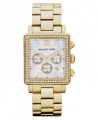 Crystal shimmer borders this elegant gold tone watch from Michael Kors' Hudson collection.