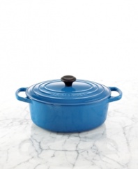One-pot perfection! The best addition for small families, this enameled cast iron oven packs your kitchen with even greater precision and performance than ever before. Perfect for prepping smaller game or poultry, like quail, cornish hen and chicken, this Signature piece masters slow cooking, evenly distributing and retaining heat and moving effortlessly from oven to table. Lifetime warranty.