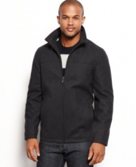 Start your day in style and comfort in this Perry Ellis jacket with a convertible collar.