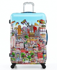 See the world. Emblazoned with your favorite cityscape, this hardside suitcase keeps the excitement of travel in the air, showcasing the biggest and best scenes from the city that stole your heart in Charles Fazzino's iconic 3-D pop art style. Wander the carnival of Venice, get lost in the legendary streets of New York, fall in love with the lights of Paris or cherish the posh spirit of London, all before you board the plane. 7-year warranty.
