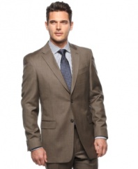 In a great neutral palette, this Tommy Hilfiger slim-fit suit becomes a seasonless style for the office and beyond.