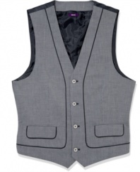 Checkmate. Perfect your dressy-style strategy with this handsome vest from American Rag.