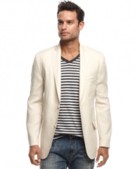 A linen blazer provides a classic summer layer. This INC International Concepts blazer raises your style with a timeless look.