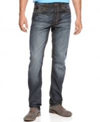 Faded and wrinkled just right, these slim-leg jeans from Buffalo David Bitton are ready to rock your weekend.