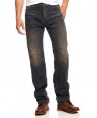 Don't stress - these distressed-stitching Hewitt jeans from Guess feature a stylish fade and straight fit that complement your laid-back look.