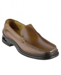 These men's casual shoes are impeccably crafted and handsomely detailed. This comfortable loafer also features a leather upper with contrast stitching. Leather lined. Rubber sole. Imported.