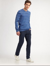 Crafted from lightweight, cotton jersey, this traditional crewneck exudes casual elegance with a defined striped pattern.CrewneckRibbed knit collar, cuffs and hemCottonHand washImported