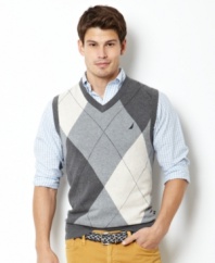 A classic pattern takes your layered look to a timeless level with this sweater vest from Nautica.