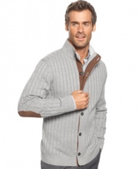 Add instant style to any outfit with this sharp cardigan sweater from Tasso Elba.