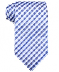 Add a little country style to the corner office. This gingham tie from Geoffrey Beene is a breath of fresh air.
