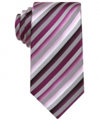 In a warm palette, this striped skinny tie from Alfani brightens up the concrete jungle.