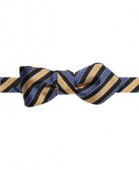 The neck's best thing. Tie on a little something different with this striped bow tie from Countess Mara.