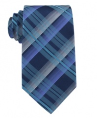 Plaid goes modern with bold colors on this power tie from Kenneth Cole Reaction.