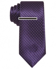 Create a bright focal point on your dress look with this patterned skinny tie from Alfani RED.