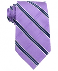 Make a statement in stripes. This tie from Club Room punches up any dark suit.