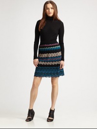 Ride the wave of style with this knit skirt featuring a gorgeous pattern and a hint of stretch for an enviable fit.Elasticized, knit waistbandScalloped hemPull-on styleFully linedAbout 23 long47% wool/24% cotton/10% viscose/10% acrylic/5% nylon/3% alpaca/1% elastaneDry cleanMade in Italy of imported fabric Model shown is 5'11 (180cm) wearing US size 4. Additional Information Women's Premier Designer & Contemporary Size Guide 