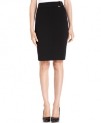 Decorative hardware and a sleek ponte-knit pencil silhouette makes Calvin Klein's skirt a must-have.