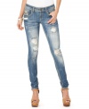 Extreme fading meets intense distressing in these deconstructed skinny jeans from Dollhouse!
