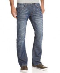 A slim boot-cut style and detailed whiskering gives these Buffalo Jeans a unique look you can call your own.