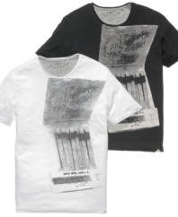 Light a fire under your normal t-shirt style with these graphic tees from Guess.