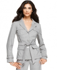 Calvin Klein crafts a jacket with utilitarian chic-four flap patch pockets highlight the front and a self-tie belt accentuate your figure.