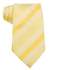On the clock? Get your look on the straight and narrow with this striped tie from Donald J. Trump.